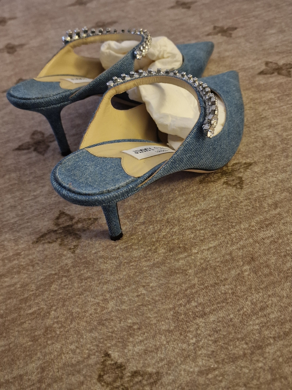 Jimmy Choo Denim Embellished Heel Mules In 39/US 8 - Picture 10 of 12